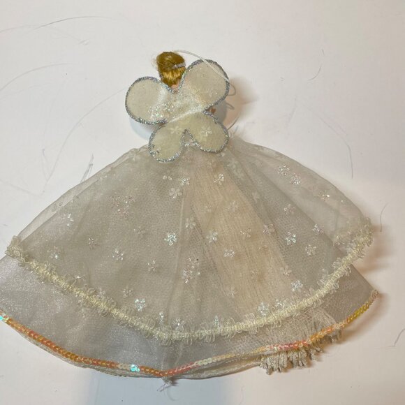 Vintage Handmade Tassel Angel Figurine with Glitter Wings & White Dress - Picture 5 of 9